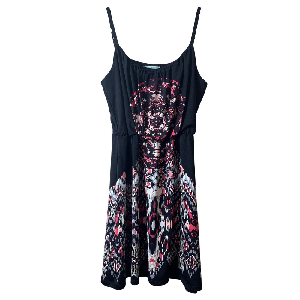 Maurices Small Black Pink Ikat Geometric Mini Dress Boho Festival Summer Size‎ S